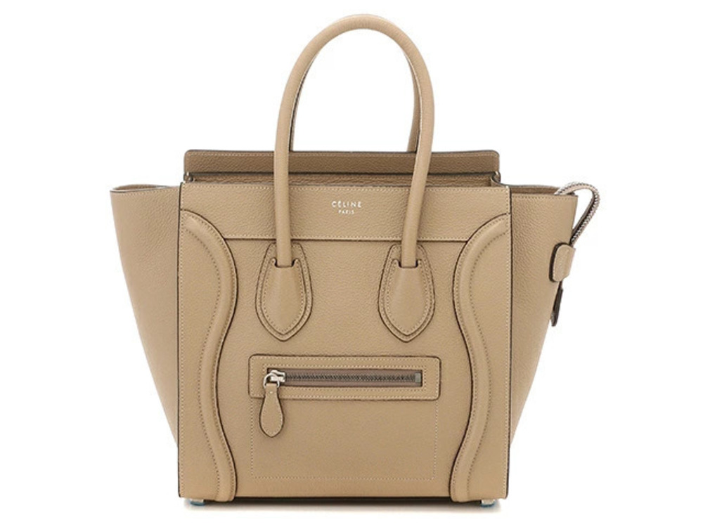 Celine Luggage Tote Shopper Handbag Beige Cream Embossed Calfskin